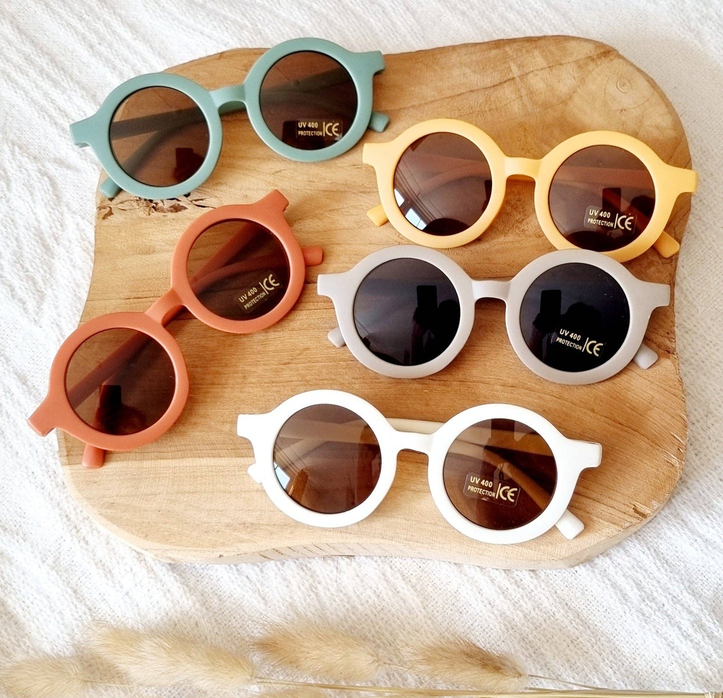 Rammelaartje - Lunettes de soleil rondes UV400 pour enfants - Beige
