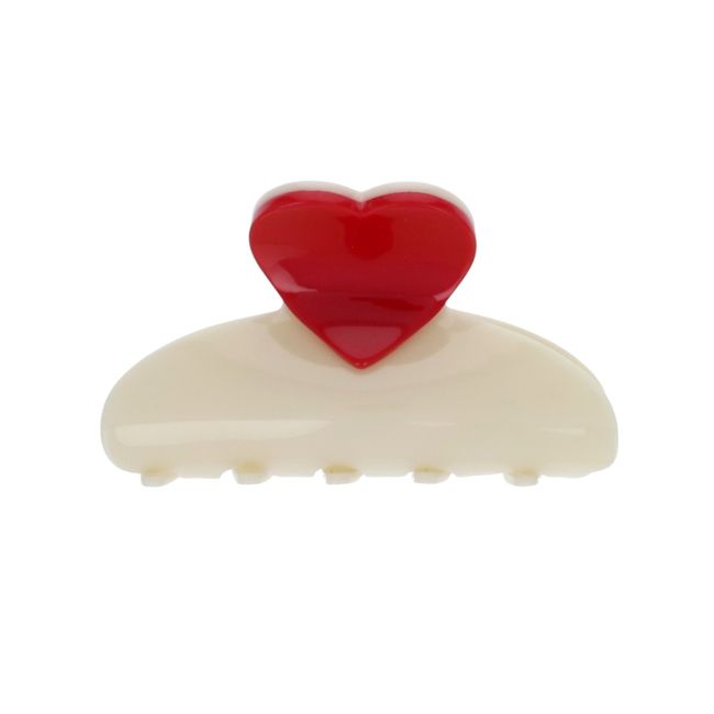 Pince à cheveux crabe écrue et cœur rouge Roodoudou