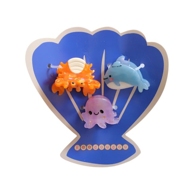 Lot de 3 pinces cheveux enfant crabe dauphin poulpe Roodoudou