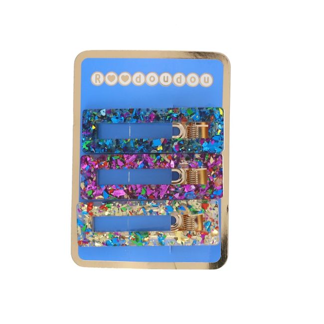 Lot de 3 barrettes bleu rose doré Roodoudou