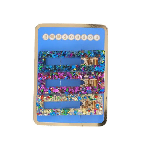 Lot de 3 barrettes bleu rose doré Roodoudou