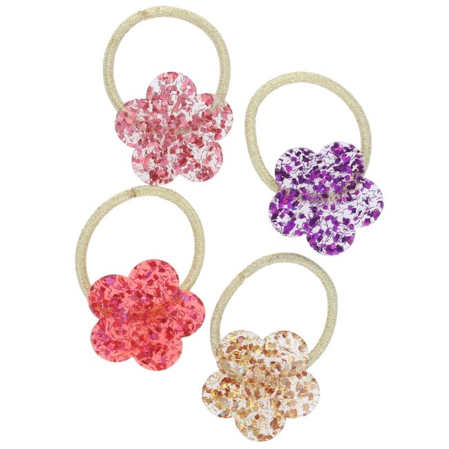 Lot de 4 élastiques cheveux dorés et fleurs pailletées Roodoudou