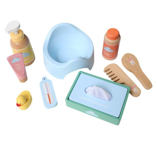 Coffret accessoires de bain pour poupée en bois Mercredi et Patati