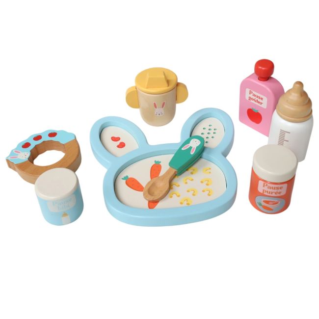 Coffret accessoires repas pour poupée en bois
