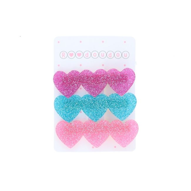 Lot de 3 barrettes cœurs à paillettes Roodoudou