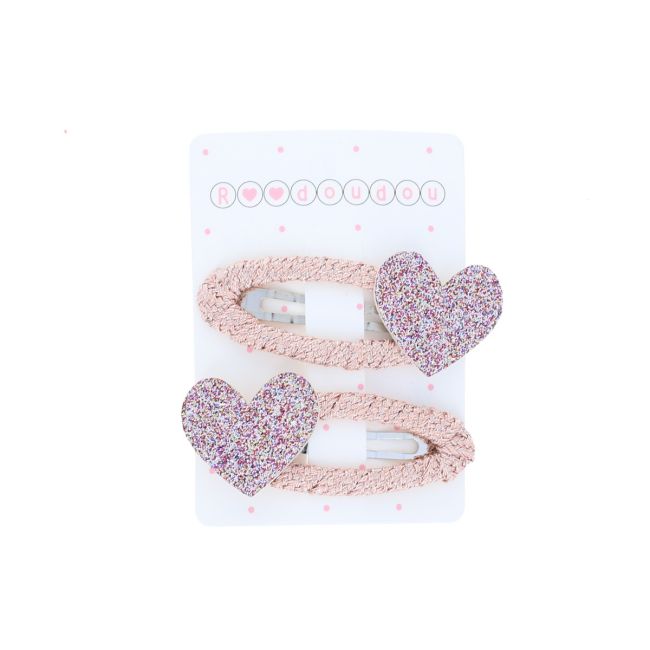 Lot de 2 barrettes cheveux cœurs roses pailletés Roodoudou