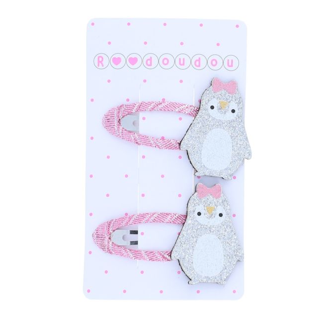 Lot de 2 barrettes pingouin à paillettes Roodoudou