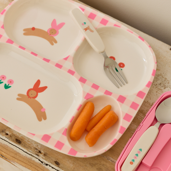 Assiette à compartiments lapin rose - Chichi pompon