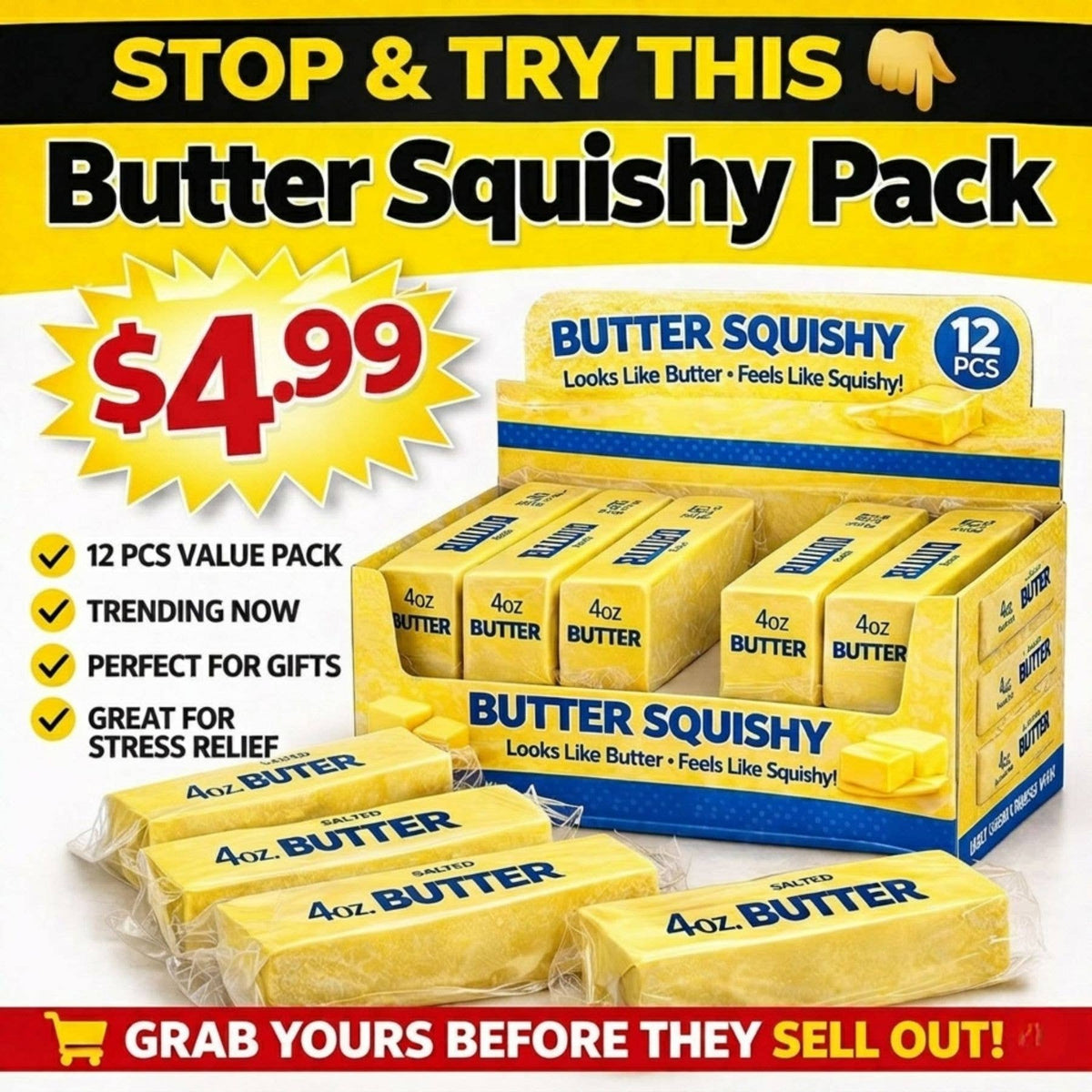 GS Wholesale (Formerly Known as Gypsy Soul) - Butter Squishy – Jouet anti-stress viral « On dirait du beurre »