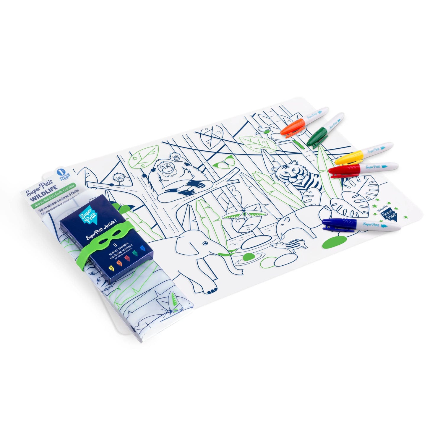 SuperPetit - Coloriage éducatif-Set en silicone JUNGLE 5 feutres inclus