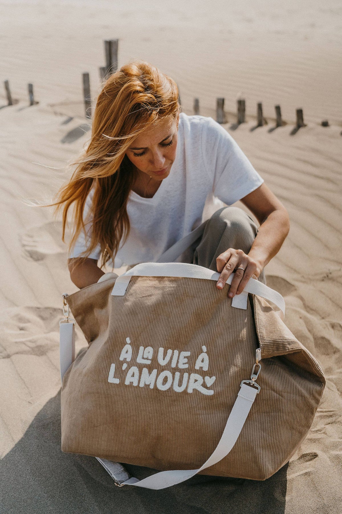 Zakuw - Sac cabas XL velours beige - A la vie à l'amour