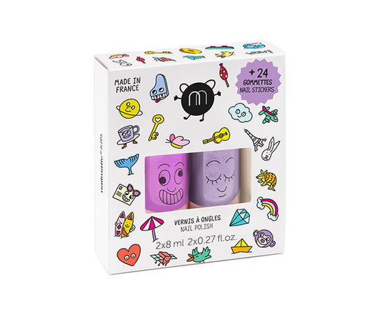 Coffret Stickers et Vernis Enfant 2 vernis + 24 stickers pour ongles