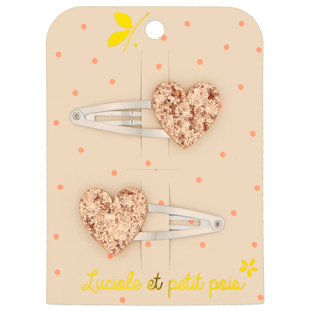 Luciole et Petit Pois - Barrettes cœurs - Paillettes roses (paire)