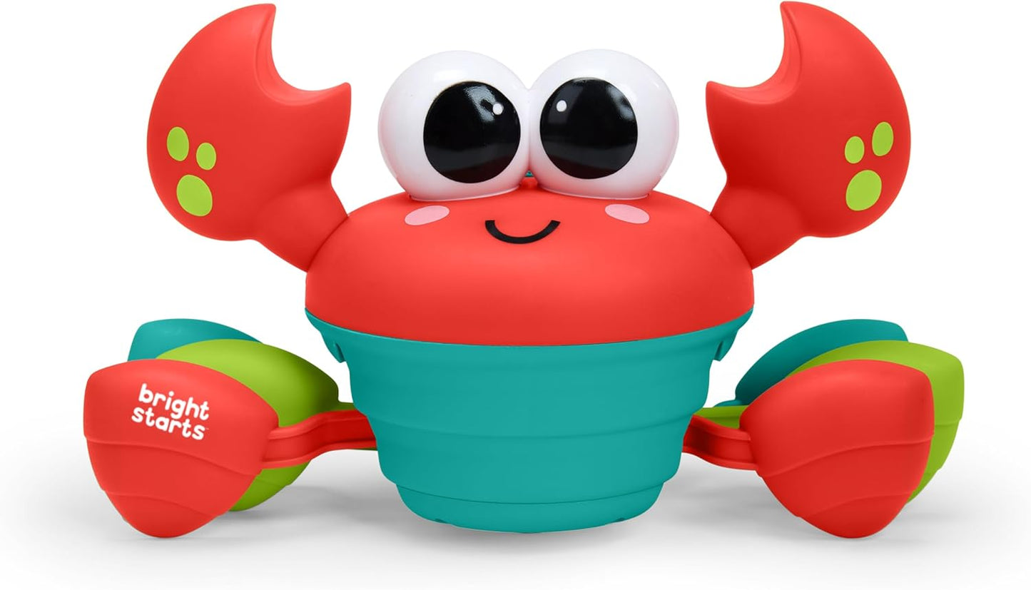 Bright Starts Crabe qui Marche Bébé Rockin’ Crawling Crab, Jouet Interactif avec Musique et Mouvements, Capteurs Anti‑obstacles, Encourage la Motricité et le Rampement, Dès 6 Mois