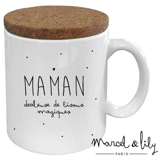 Marcel & Lily - Mug Avec Son Couvercle En Liège "Maman Dealeuse De Bisous"