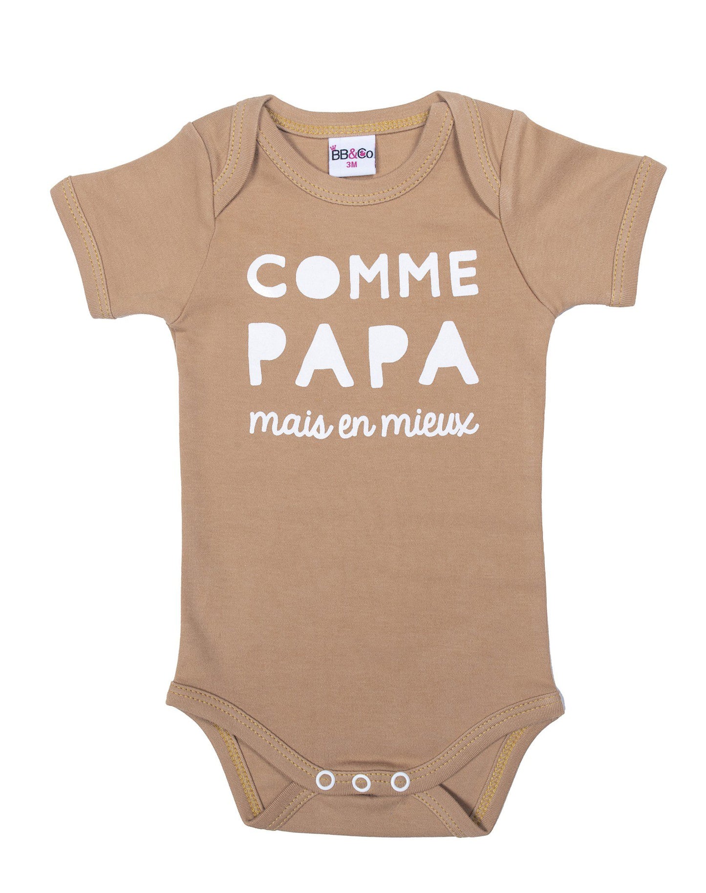 Body manches courtes “Comme papa mais en mieux” camel