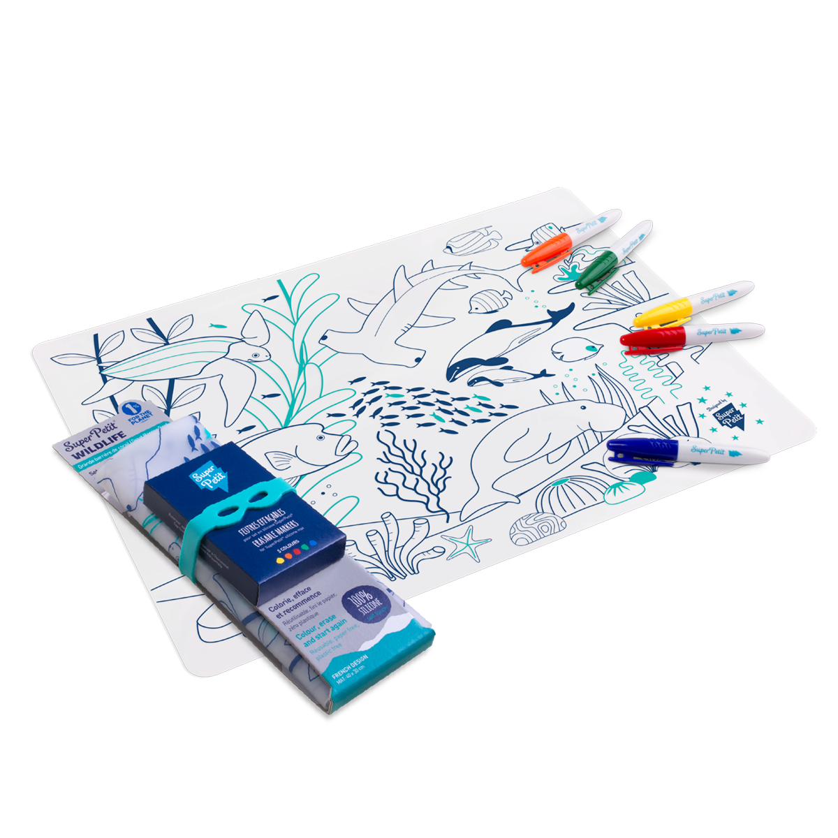 SuperPetit - Jeu éducatif: Set de table en silicone CORAL - Réutilisable