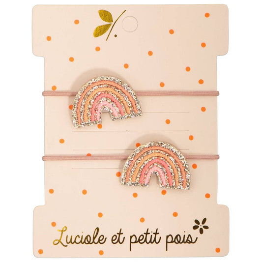 Luciole et Petit Pois - Élastiques mini arcs-en-ciel rose (paire)