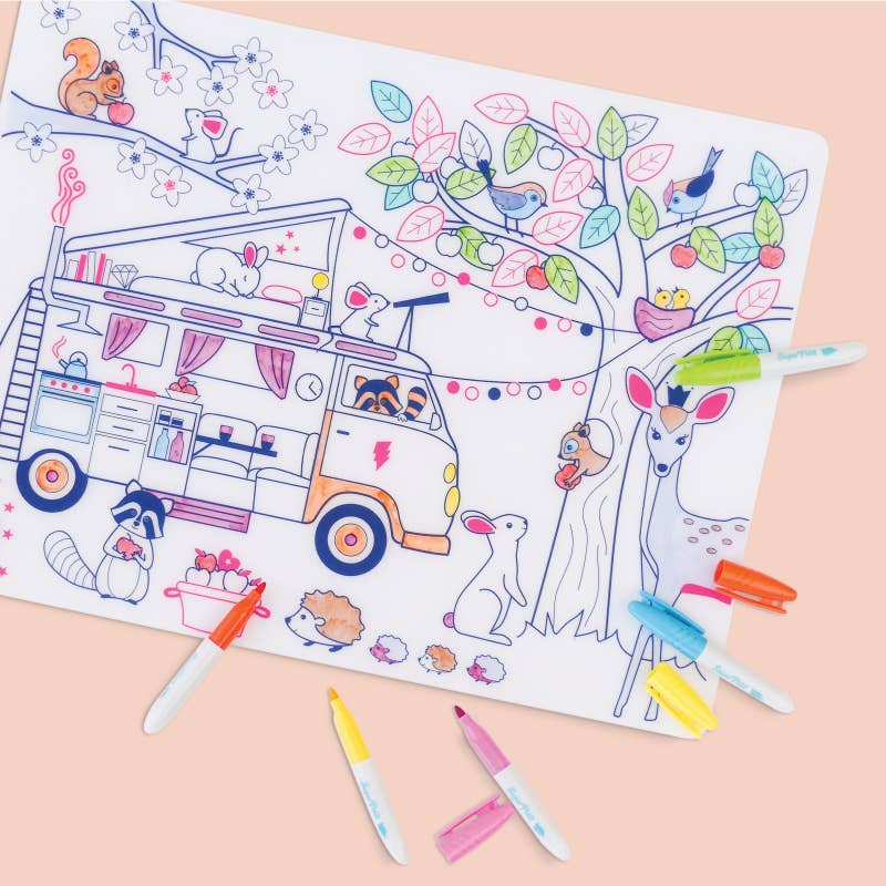 SuperPetit - Coloriage réutilisable - Set en silicone DREAM VAN 5 feutres