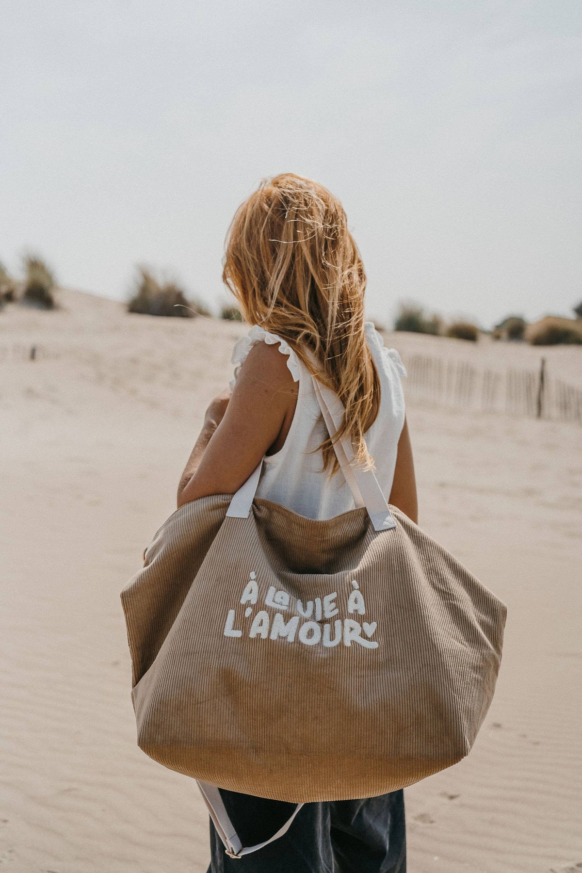 Zakuw - Sac cabas XL velours beige - A la vie à l'amour