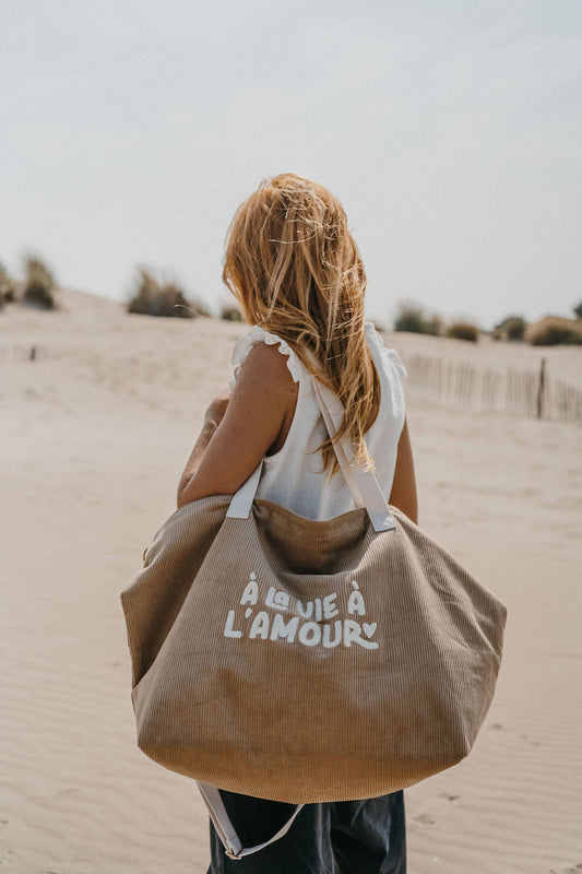 Zakuw - Sac cabas XL velours beige - A la vie à l'amour