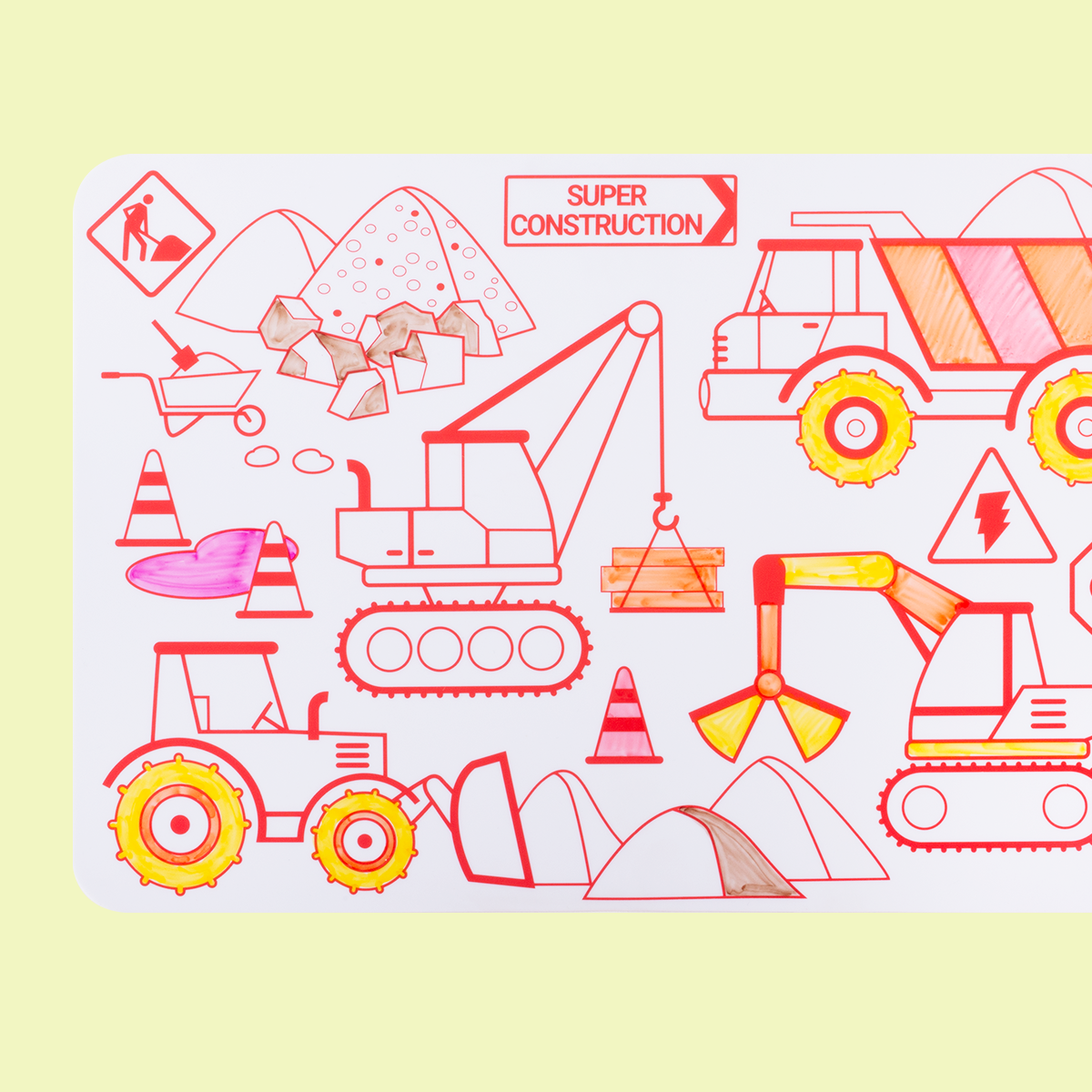 SuperPetit - Coloriage nomade: Mini Playmat CONSTRUCTION-4 feutres inclus