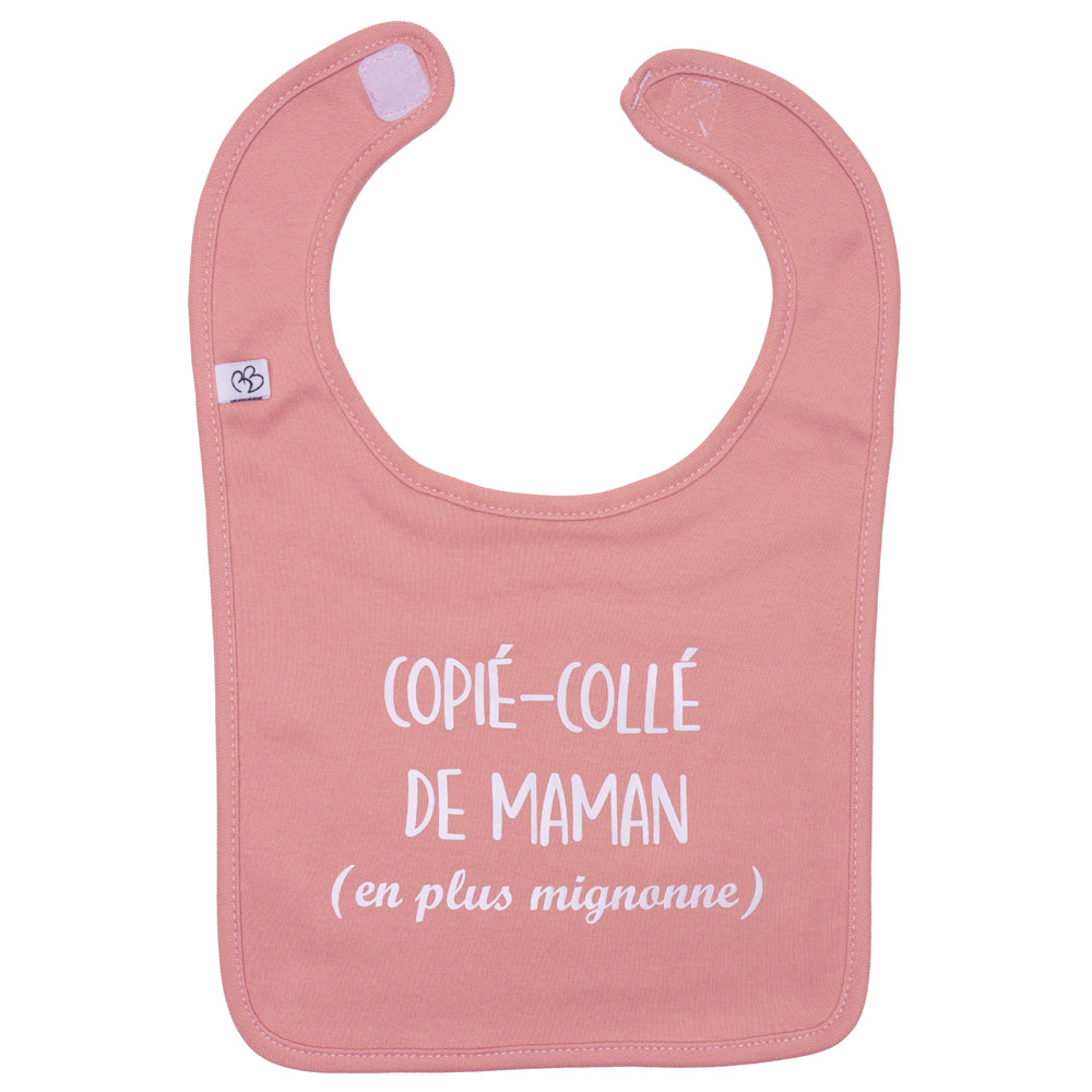 Bavoir “Copié-Collé de Maman” rose thé