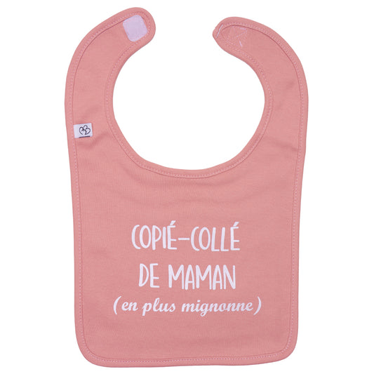 Bavoir “Copié-Collé de Maman” rose thé