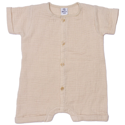 Combishort garcon manches courtes - Gaze de coton Biscuit
