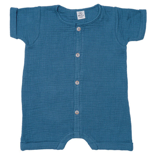 Combishort garcon manches courtes - Gaze de coton Pierre Bleue