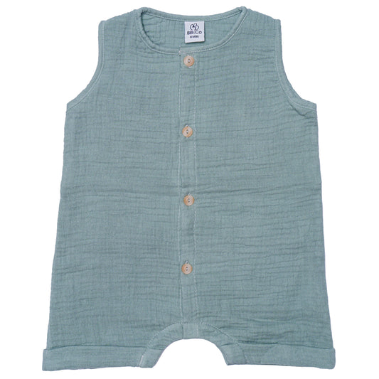 Combishort garçon manches courtes - Gaze de coton Vert de gris