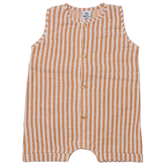 Combishort garçon manches courtes - Gaze de coton rayé caramel