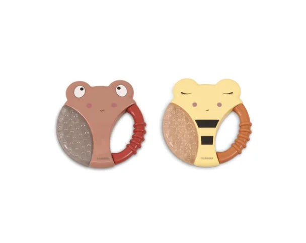 Anneau de dentition rafraîchissant x 2 – Animaux jaune + caramel par Filibabba