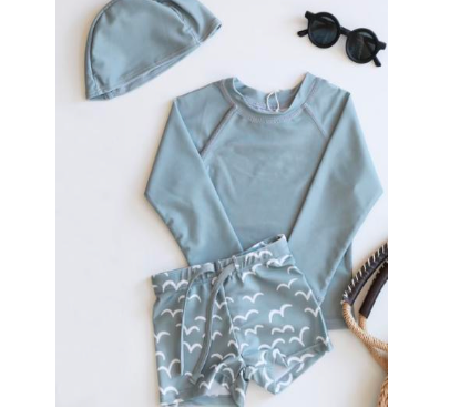 Maillot de bain garçon -  Bleu ciel oiseaux 2 pièces