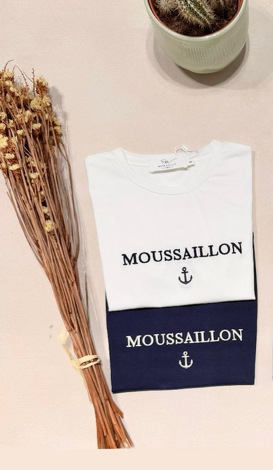 T-shirt blanc brodé "Capitaine / Moussaillon"