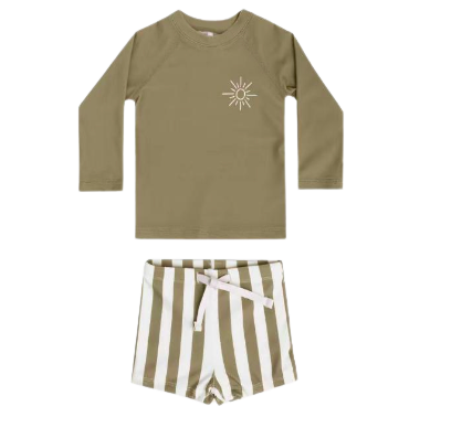 Maillot de bain garçon -  Kaki rayé 2 pièces