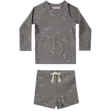 Maillot de bain garçon -  Gris oiseaux 2 pièces