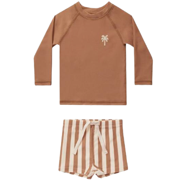 Maillot de bain garçon -  Marron rayé 2 pièces