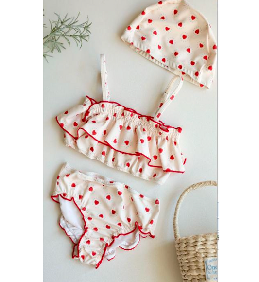 Maillot de bain fille -  Coeur rouge 2 pièces