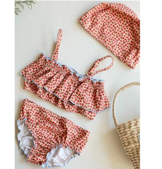 Maillot de bain fille -  Pois rouge 2 pièces