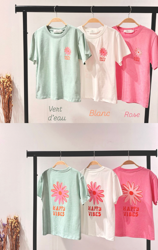 T-shirt imprimé Happy Vibes - Vert d'eau