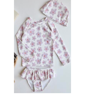Maillot de bain fille -  Fleurs lila rose 2 pièces