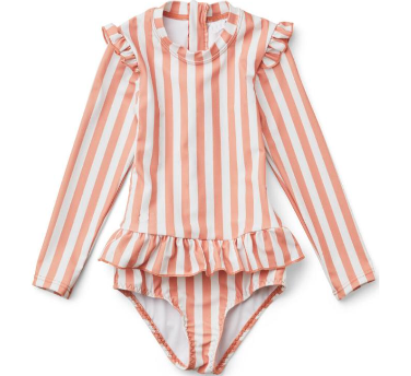 Maillot de bain fille -  Rayures rose 1 pièce