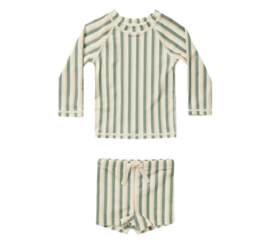 Maillot de bain garçon -  Rayures vert 2 pièces