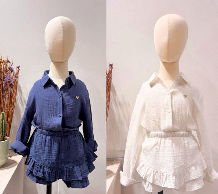 Jupe short en gaze de coton avec détail en dentelle