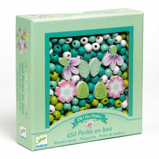 Perles bois - Feuilles et fleurs