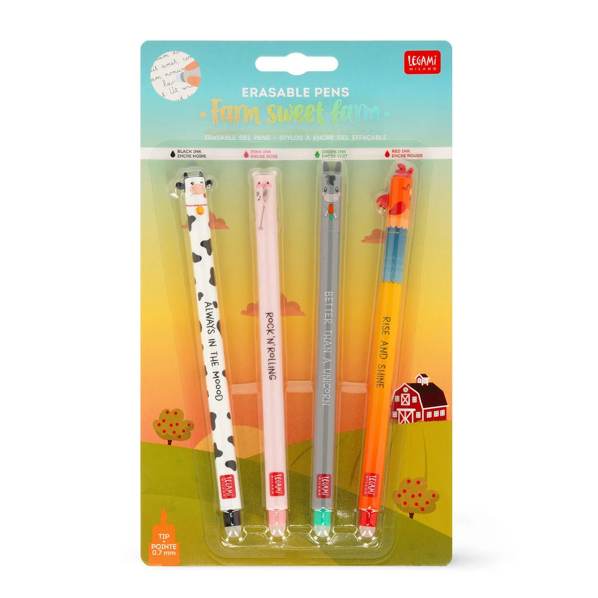 Set de 4 Stylos à Encre Gel Effaçable Farm Sweet Farm - Erasable Pen Set