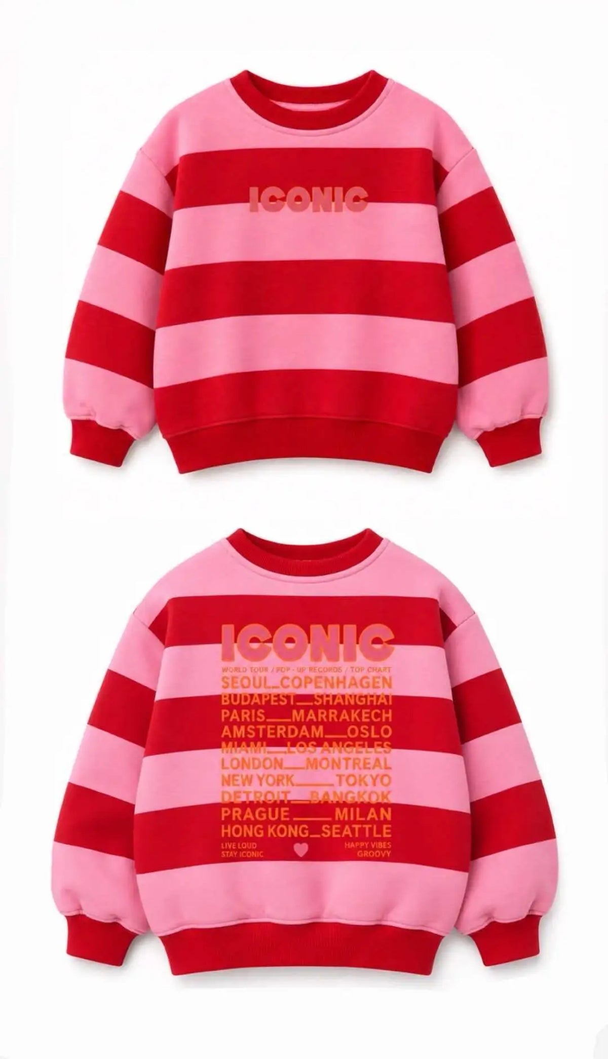 Sweat rayé rose et rouge Iconic, vue 2