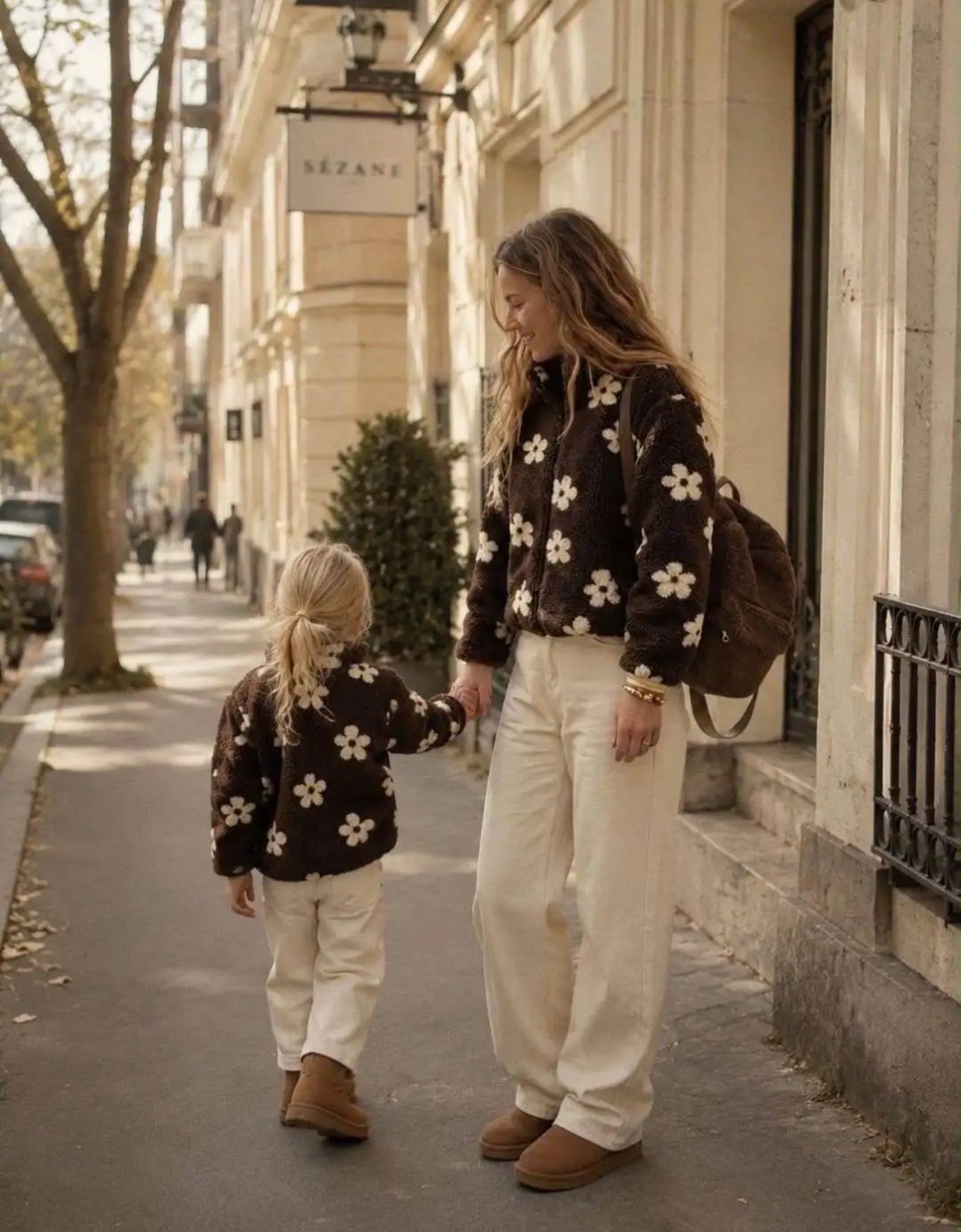 Veste moumoute marron fleur