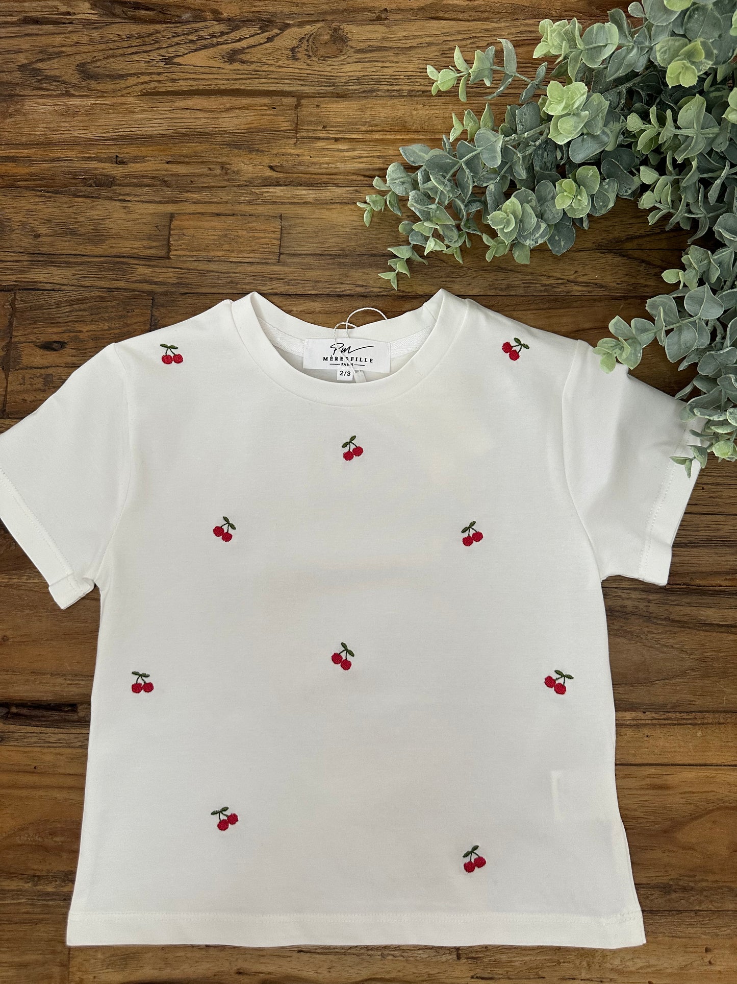 T-shirt blanc cerise